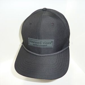 Vineyard Vines Hat Mens One Size BLACK Logo Box Patch ROPE Trucker Snap Back Mar